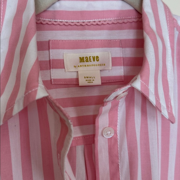 Maeve by Anthropologie pink and white striped oversized long sleeve shirt. - Picture 5 of 6